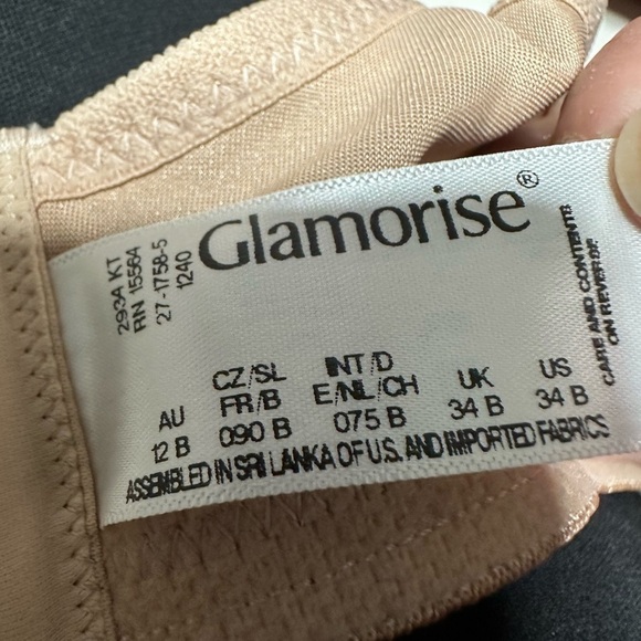 Glamorise BRA 34B Beige Wide Straps Low Cut WonderWire Lace Underwire 3466 PS - Picture 3 of 11